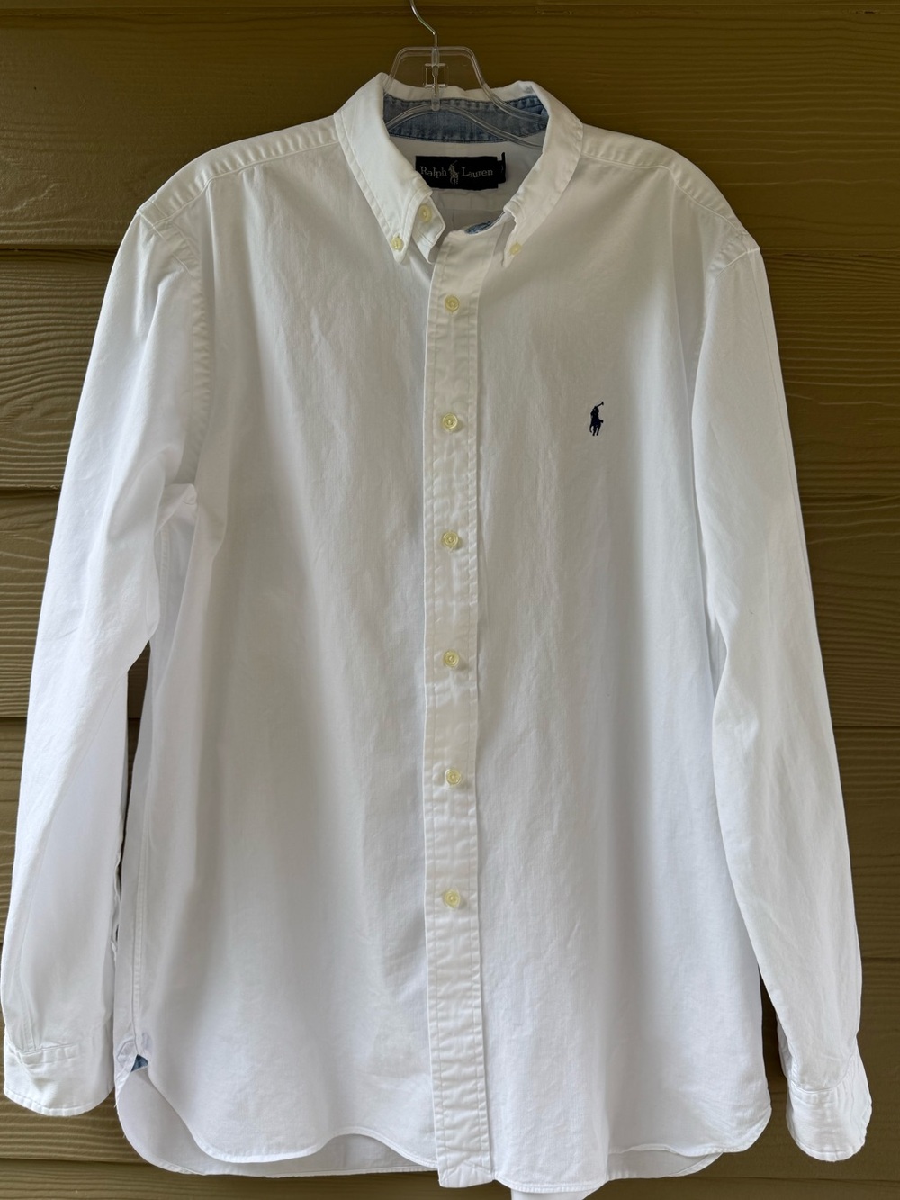 RALPH LAUREN  Cotton White Blue Denim Finishing Oxford Shirt Size L - Picture 4 of 13